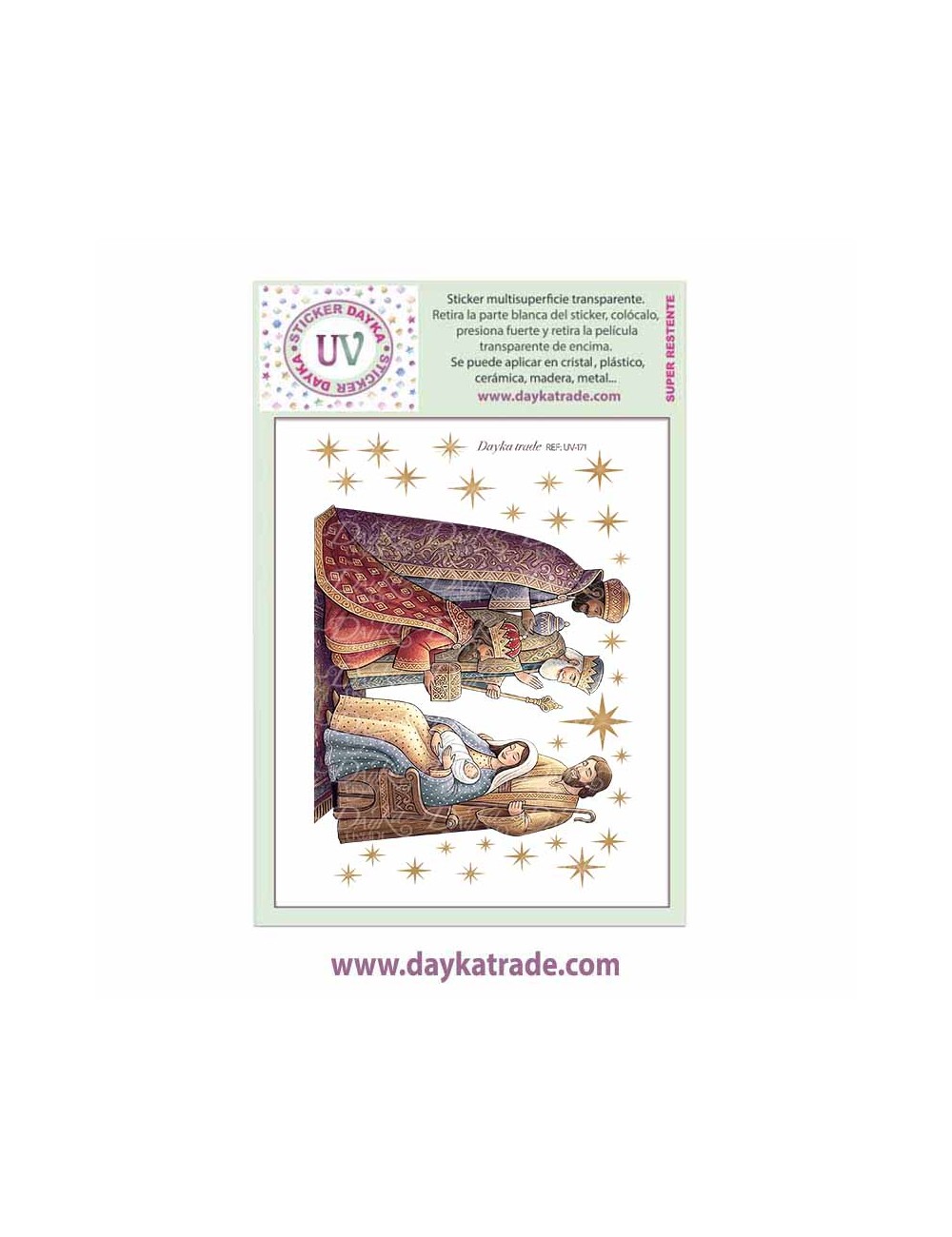 UV Sticker transparente con dibujo de Navidad de Belén  con Reyes Magos