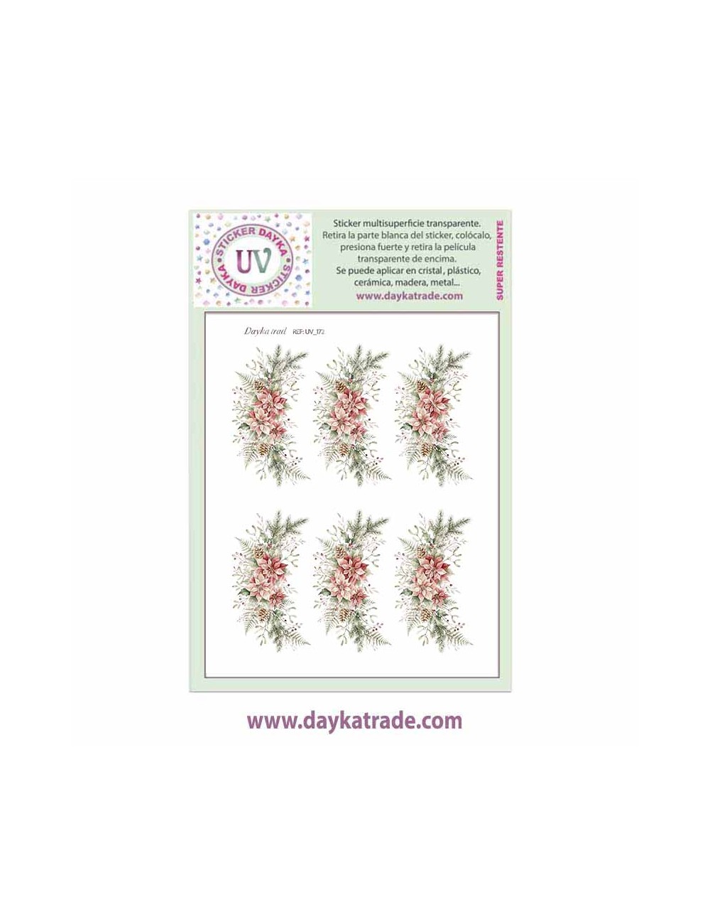 UV Sticker transparente con dibujo de Navidad de guirnaldas de flores