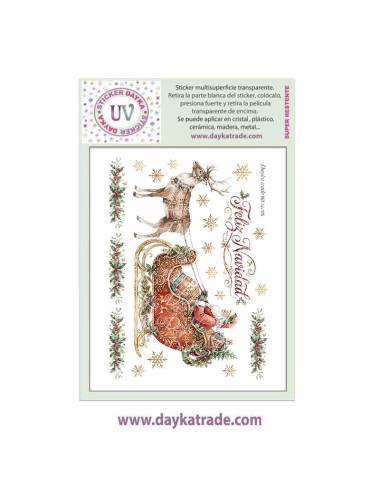 UV Sticker transparente con dibujo de Navidad de Papá Noel con reno