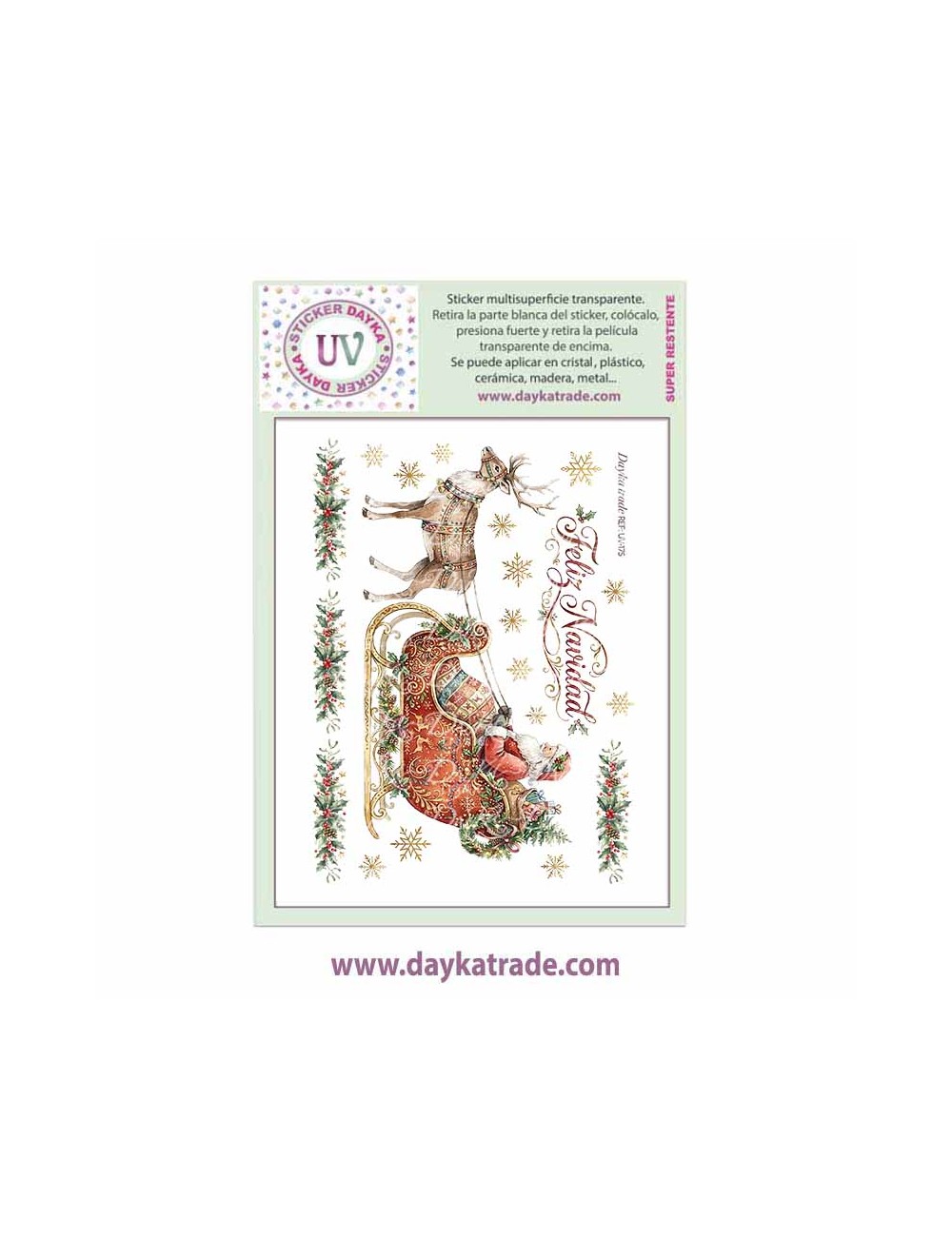 UV Sticker transparente con dibujo de Navidad de Papá Noel con reno