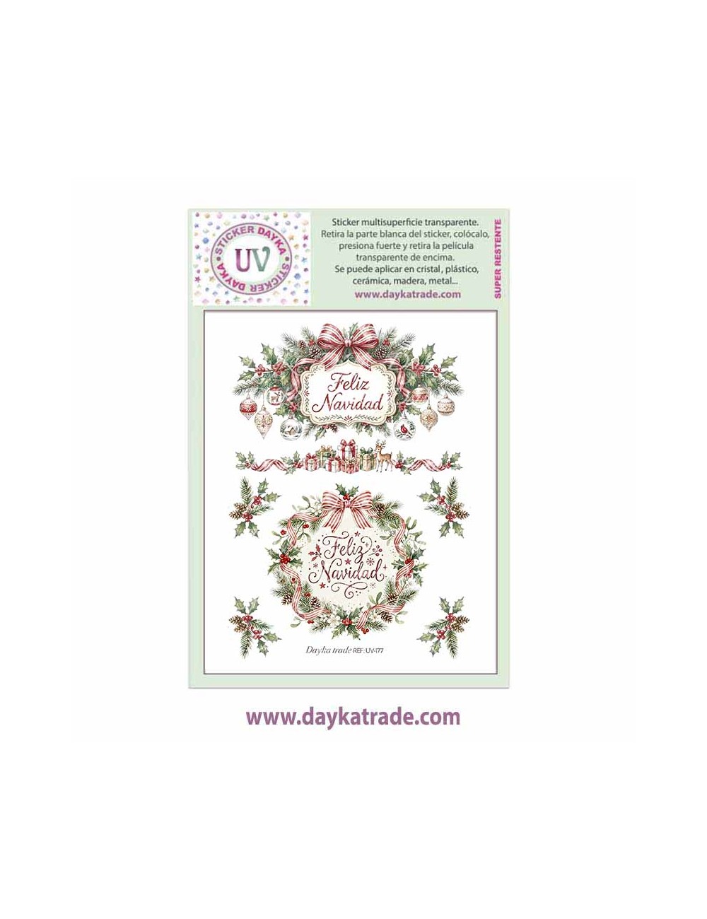 UV Sticker transparente con dibujo de carteles Feliz Navidad