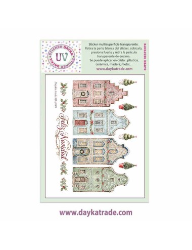 UV Sticker transparente con dibujo de Navidad de casitas
