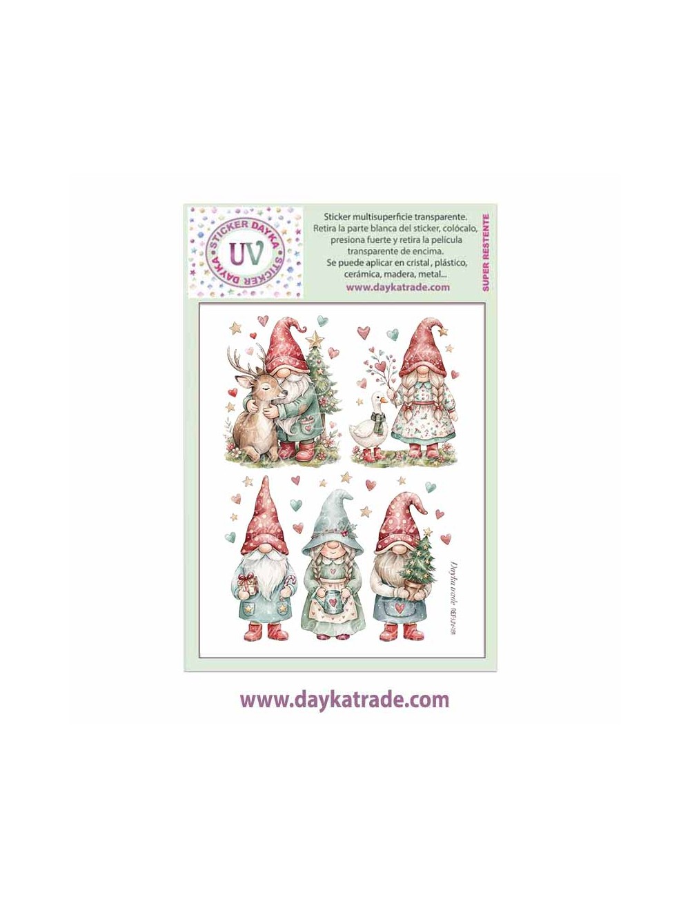 UV Sticker transparente con dibujo de Navidad de Gnomos