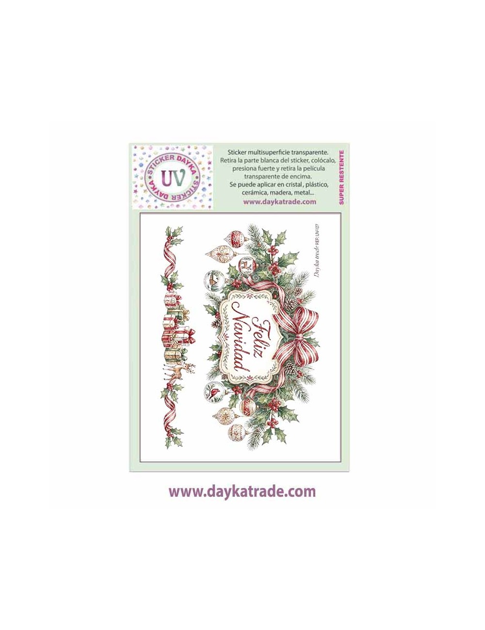 UV Sticker transparente con dibujo de cartel Feliz Navidad