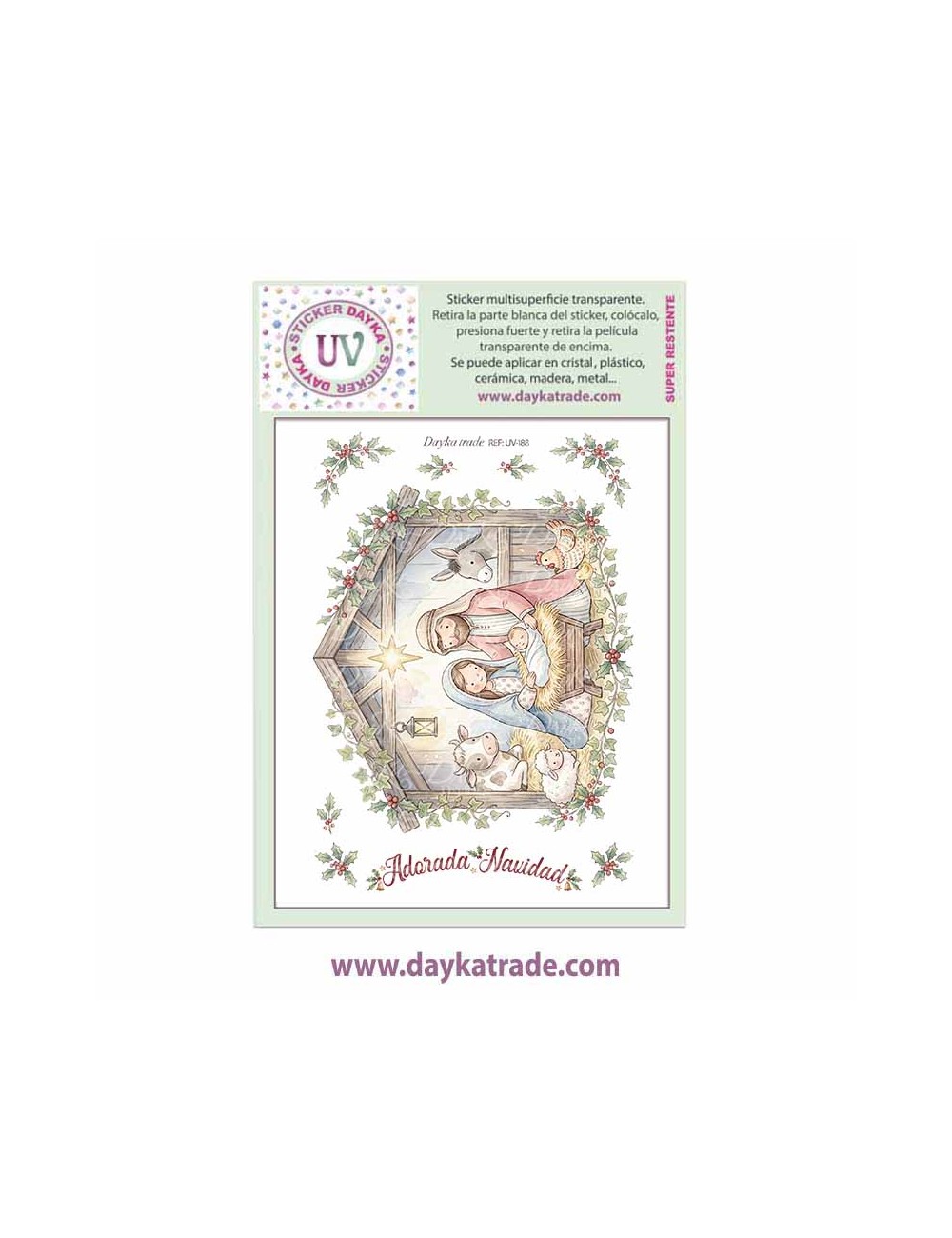 UV Sticker transparente con dibujo de Navidad de Belén con animales