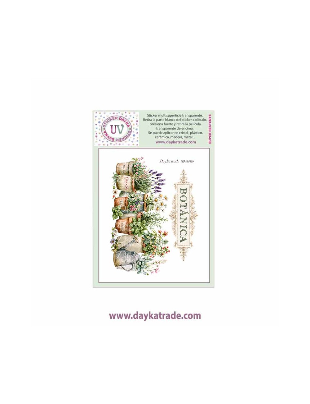 UV Sticker transparente con dibujo de plantas de Botánica en macetas