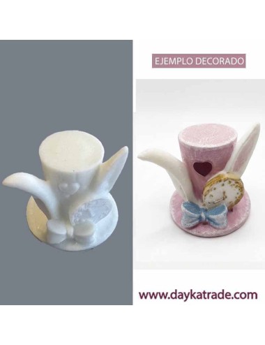 Sombrero resina Alicia, con orejas de conejo, reloj y lazo