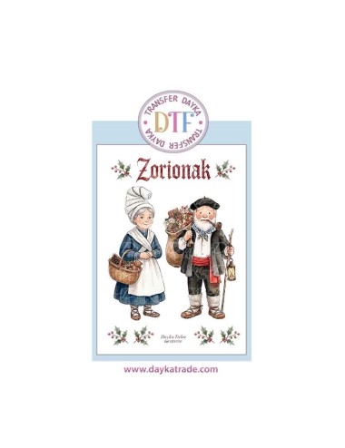 Dtf Dtf Dayka, trasferencia textil de Navidad, con dibujos de Olentzero y Maridomingui