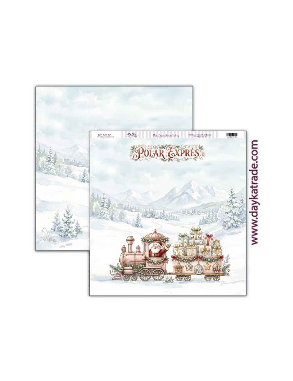 Papel scrap colección " Pide tu deseo en Navidad" Papá noel en tren "Polar Express"