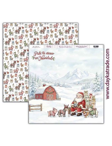 Papel scrap colección " Pide tu deseo en Navidad" Papá Noel con animalitos