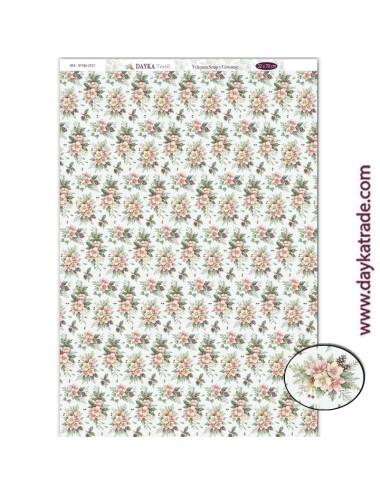 Tela para scrapbooking colección "Pide tu deseo en Navidad" fondo flores navideñas con fondo azulado