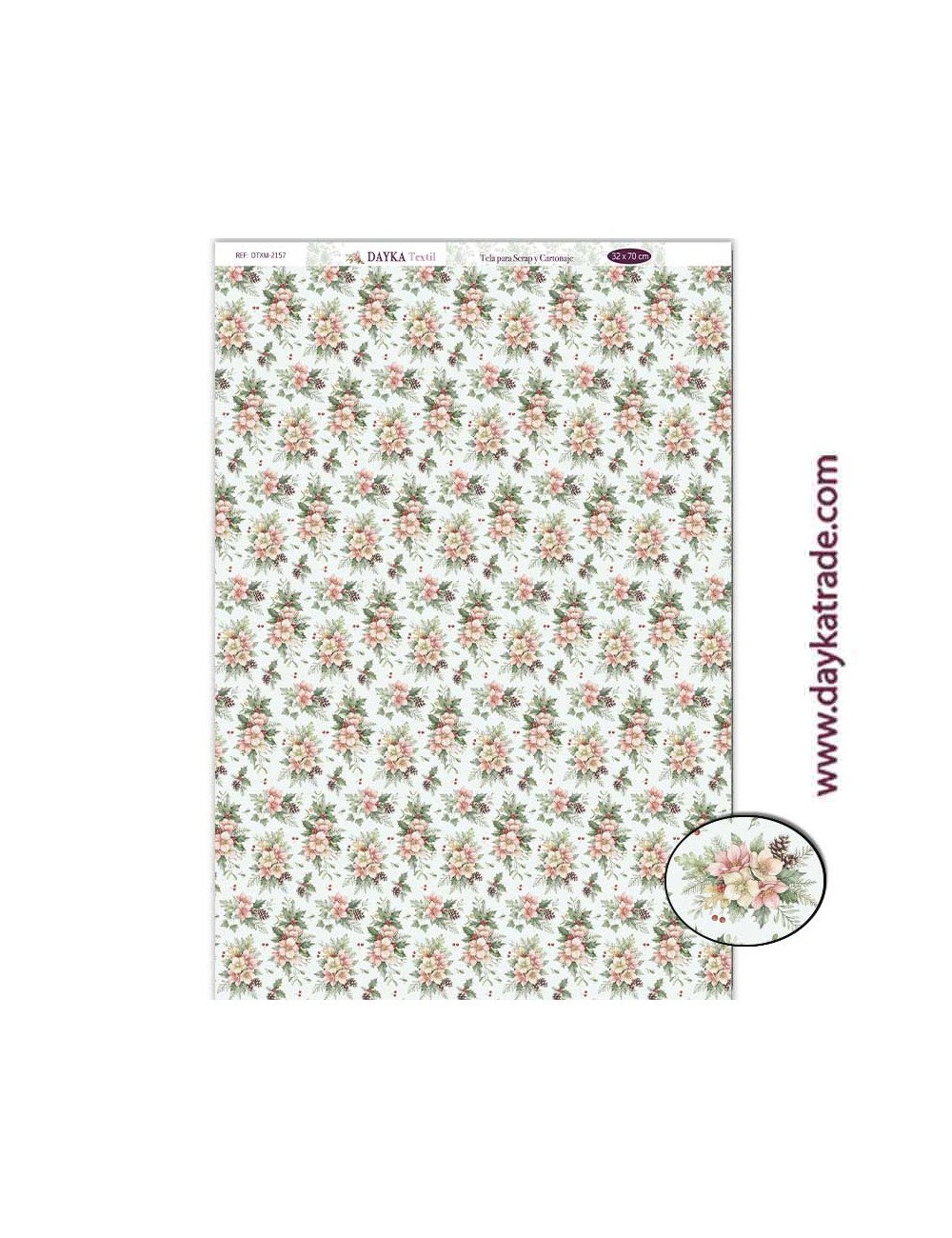Tela para scrapbooking colección "Pide tu deseo en Navidad" fondo flores navideñas con fondo azulado