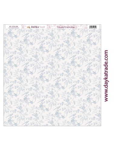 Tela para scrapbooking - aves y ramas azul