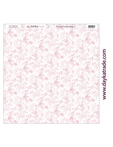 Tela para scrapbooking - aves y ramas rosa