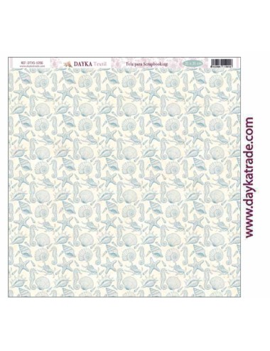 Tela para scrapbooking - fondo estrellas de mar, caballitos de mar y caracolas azul