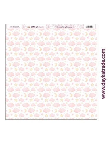 Tela para scrapbooking - fondo nubes rosas y estrellas