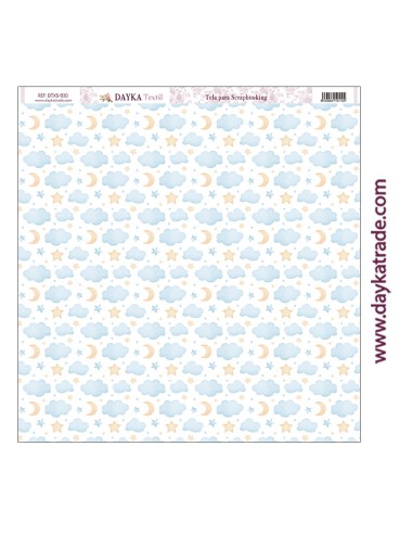 Tela para scrapbooking - nubes azules con estrellas y lunas