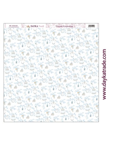 Tela para scrapbooking - ramas con ropa de bebé, zapatos, biberones
