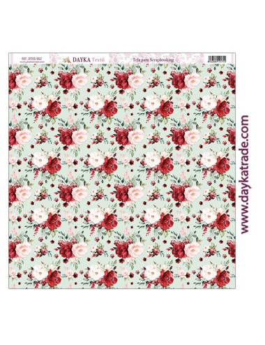 Tela para scrapbooking - rosas rojas fondo verde