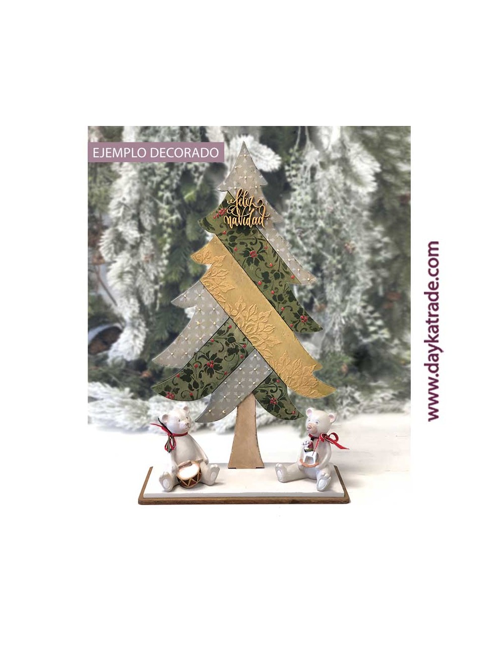 Árbol con cartel de feliz Navidad