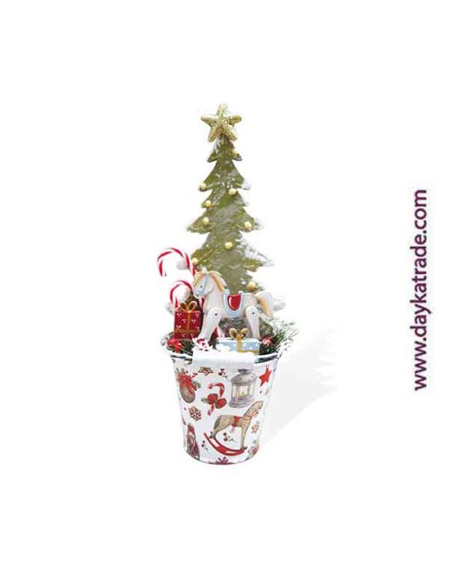 Balde con caBallito, árbol y regalos