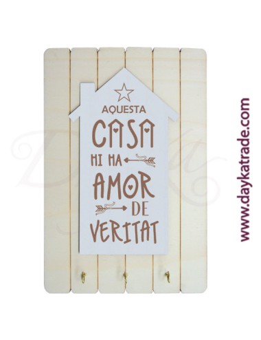 Cuelga llaves con tabla rectangular con tablero "aquesta casa mi ma amor"