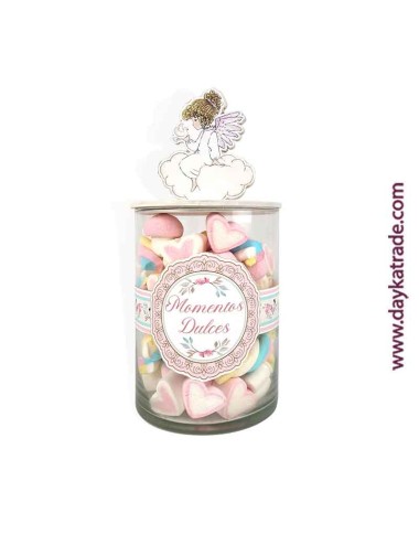 Bote de chuches con angelita (ideal para Comunión o bautizo)