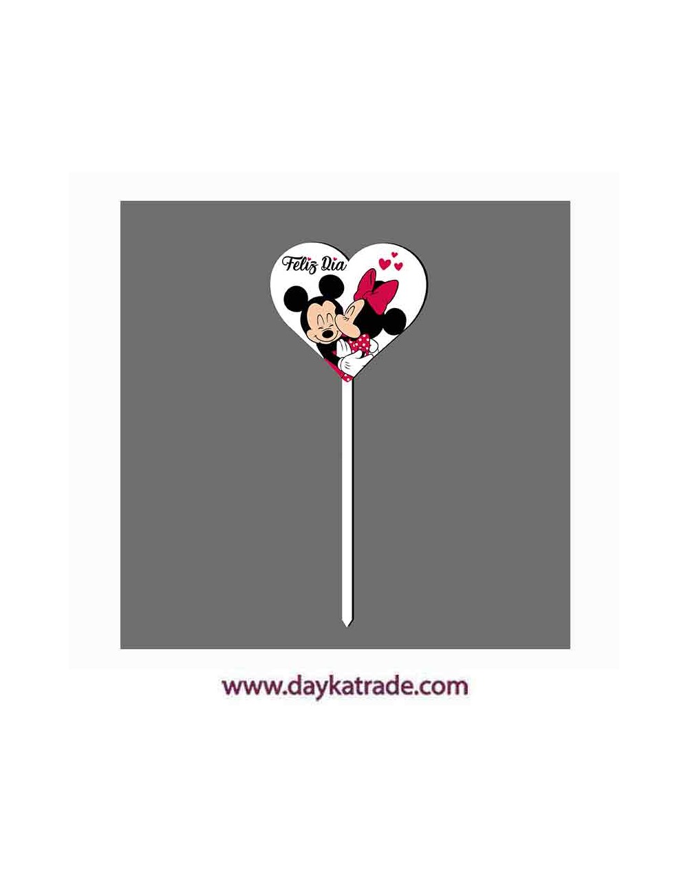 Espeto corazón "feliz día" mickey y minnie