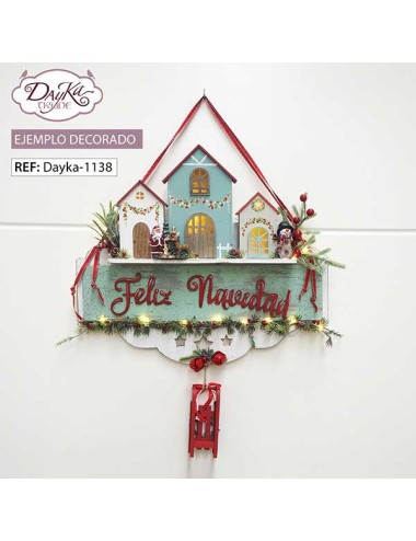 Cartel feliz Navidad con 3 Casitas