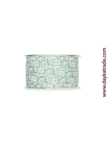 Cinta verde con ribete y flores