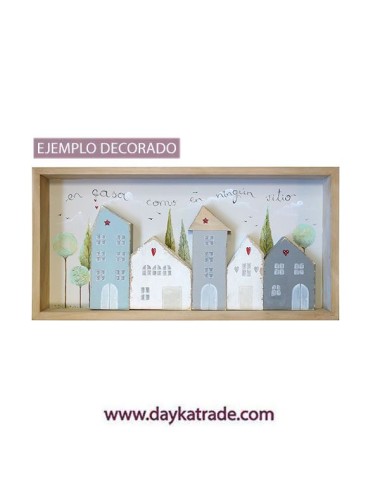 Conjunto de casitas y lienzo enmarcado