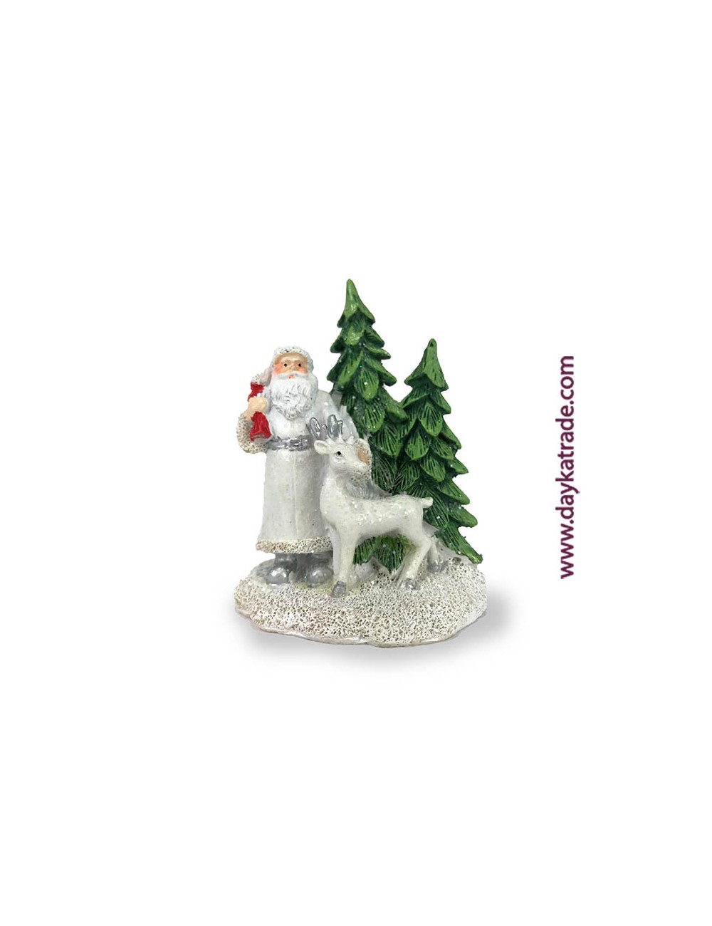 Figura santa con abeto y reno blanco