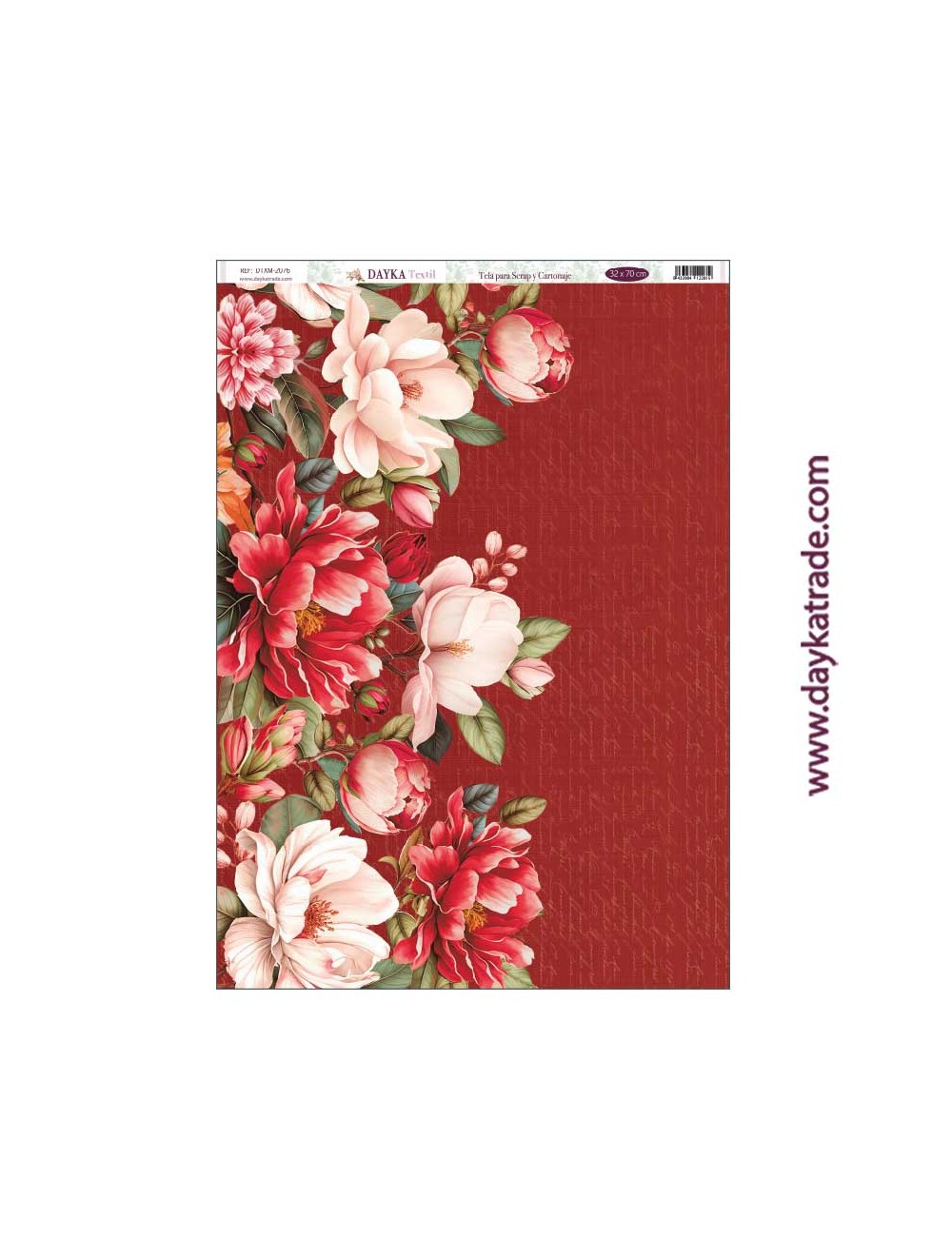 Flores con fondo rojo - tela para scrap y cartonaje? 32×70 cm