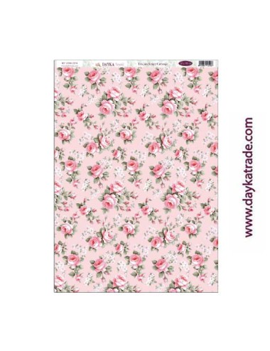 Flores con fondo rosa - tela para scrap y cartonaje? 32×70 cm