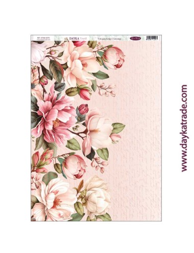 Flores con fondo rosa - tela para scrap y cartonaje? 32×70 cm