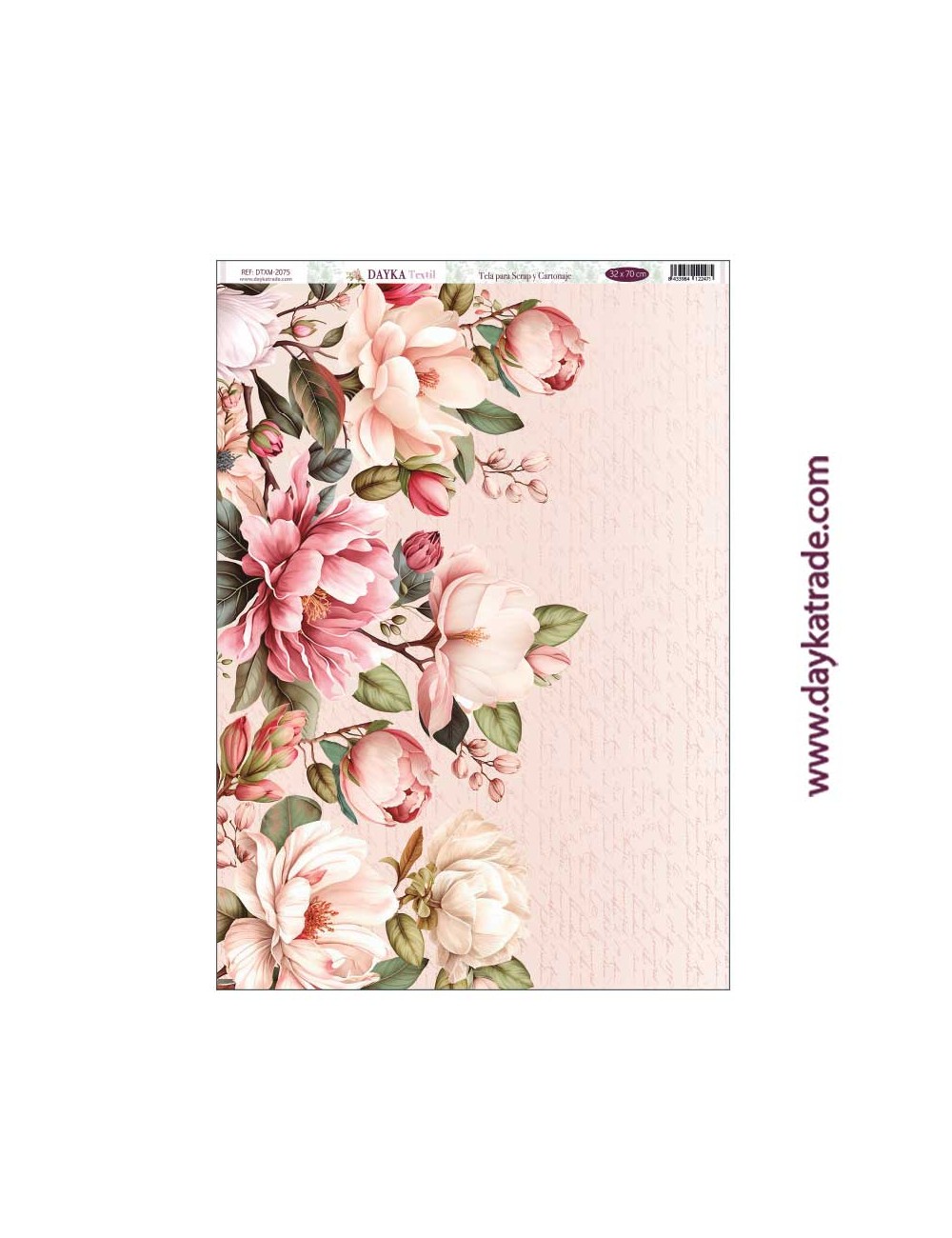 Flores con fondo rosa - tela para scrap y cartonaje? 32×70 cm