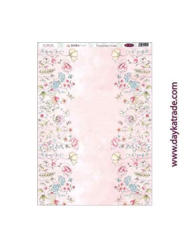 Flores con fondo rosa - tela para scrap y cartonaje? 32×70 cm - "Que me quiten lo bailao"