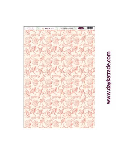 Fondo estrellas de mar y conchas coral - tela para scrap y cartonaje? 32×70 cm