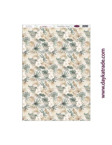 Fondo flores tropicales - tela para scrap y cartonaje? 32×70 cm