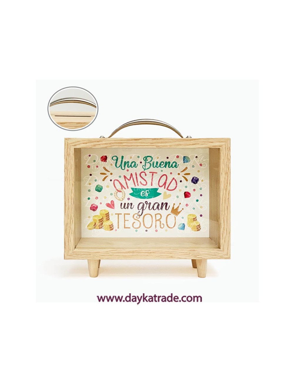 hucha rectangular mensaje "una buena amistad es un gran tesoro"