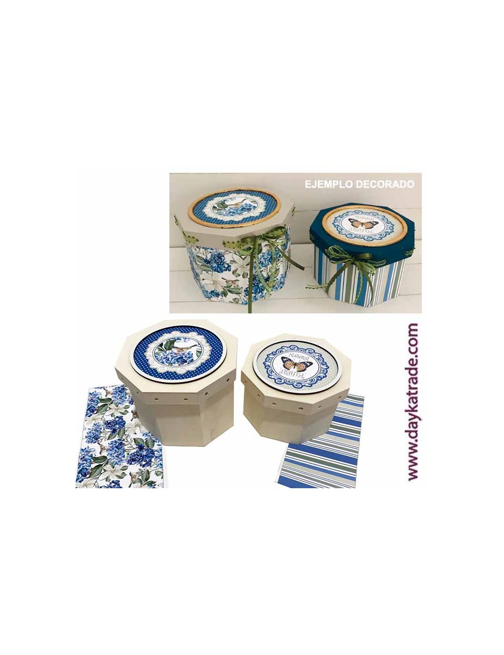 Kit 2 cajas octogonales lazos flores azules