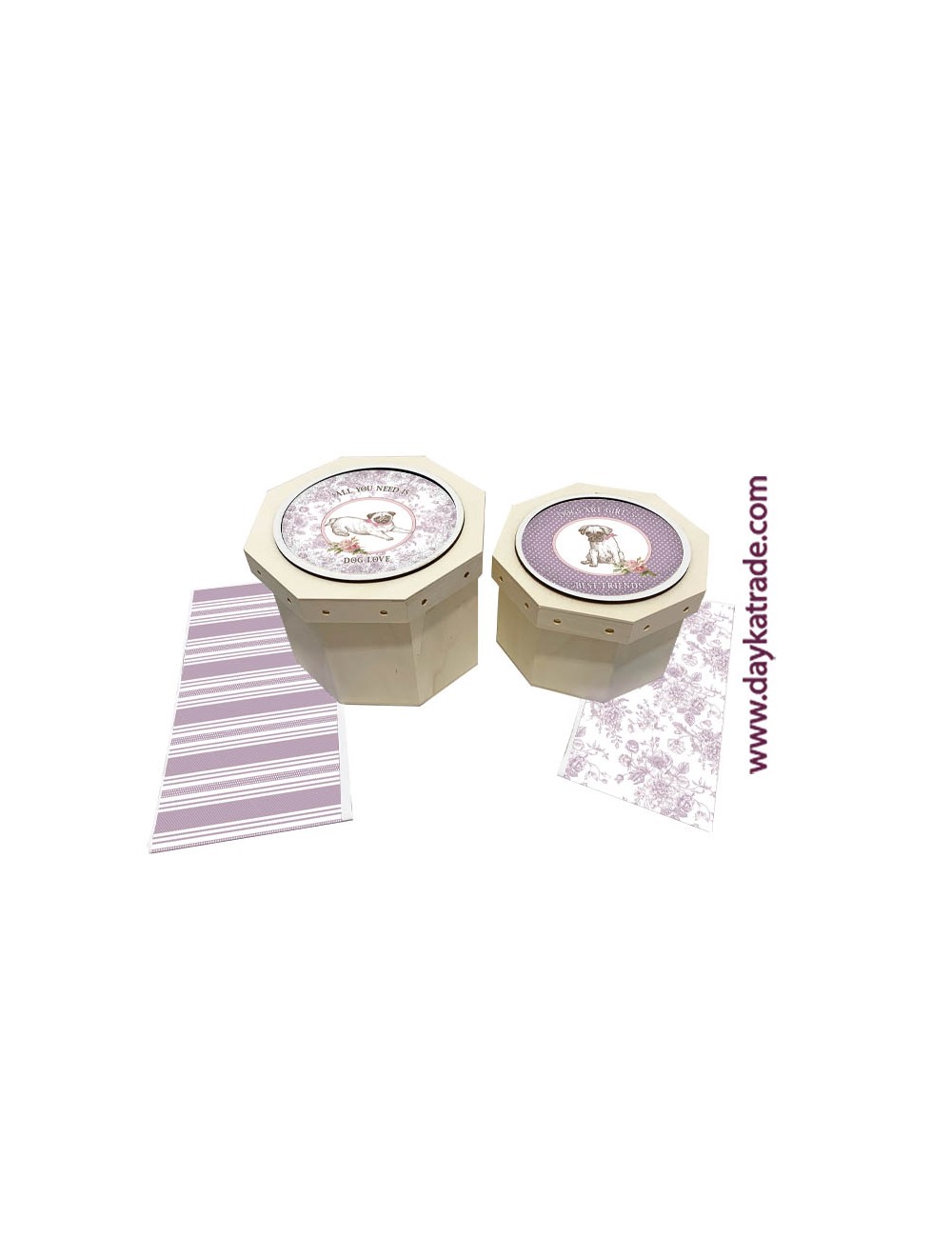 Kit 2 cajas octogonales morada perritos