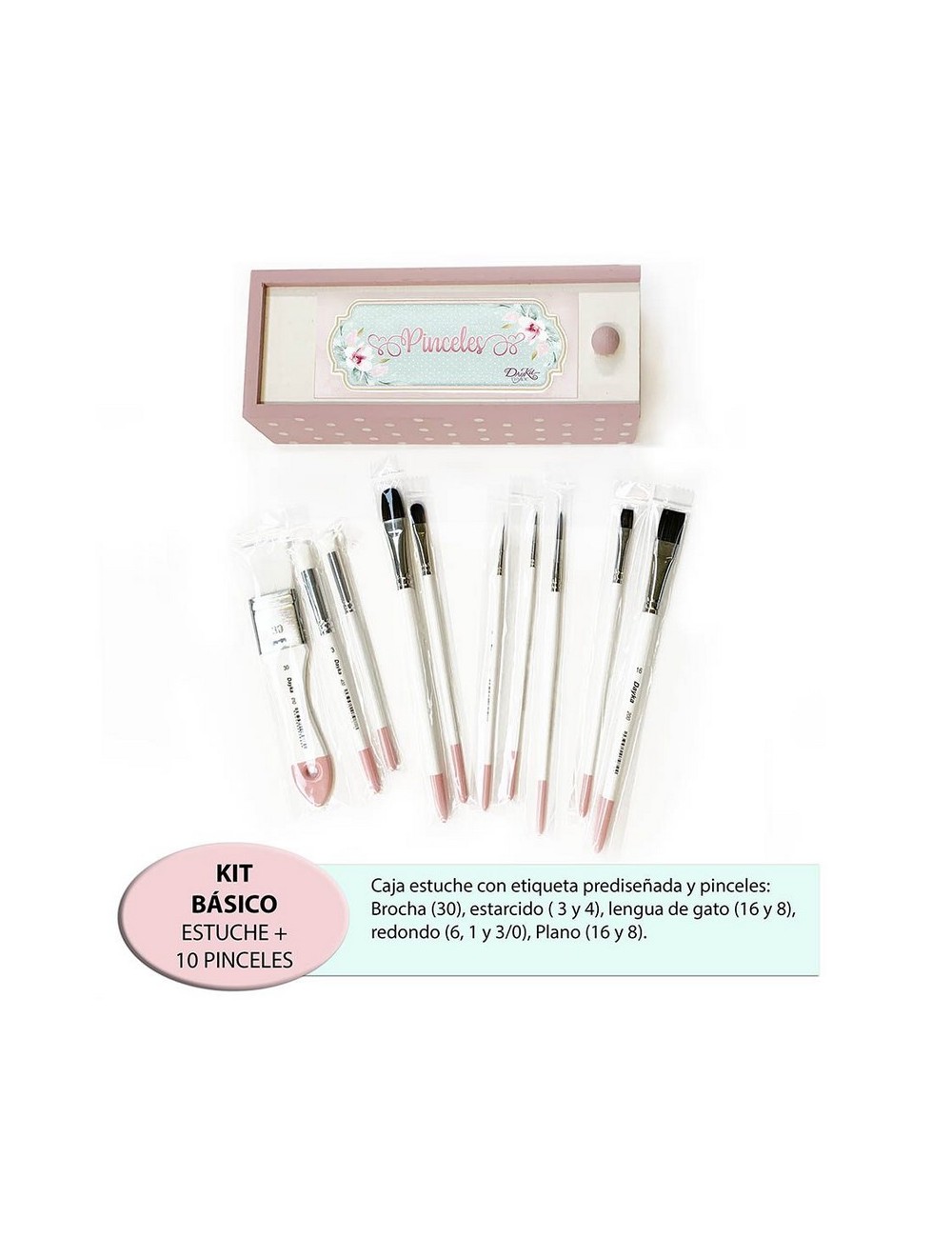 kit de pinceles básico - estuche + prediseñado + 10 pinceles