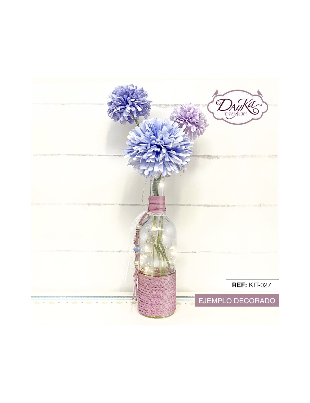 kit diy dayka centro flores foamiran en botella con luces led