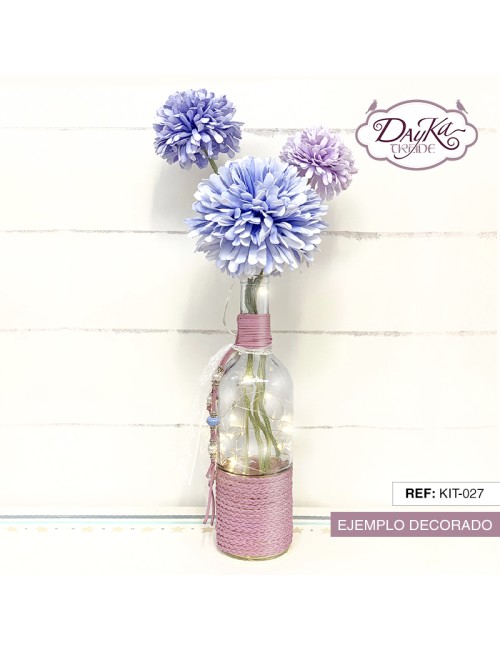 kit diy dayka centro flores foamiran en botella con luces led