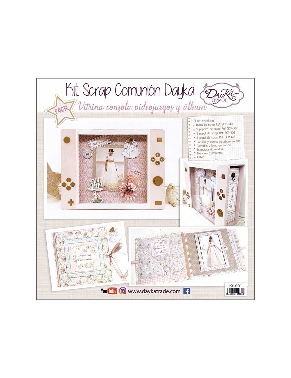 Kit scrap - caja consola videojuegos con vitrina y álbum niña