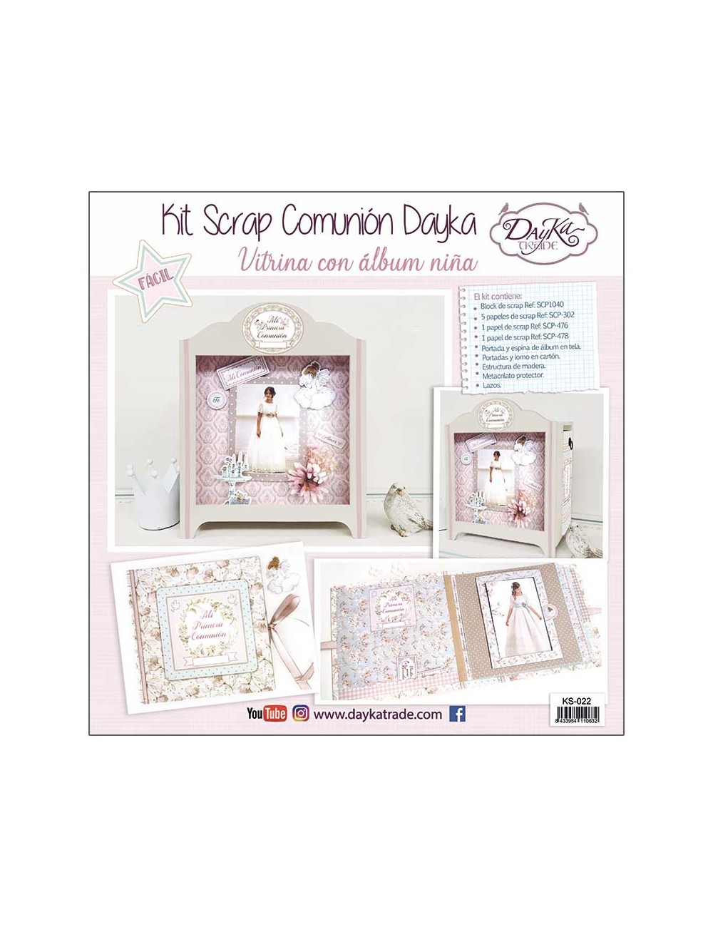 Kit scrap - caja vitrina y álbum niña