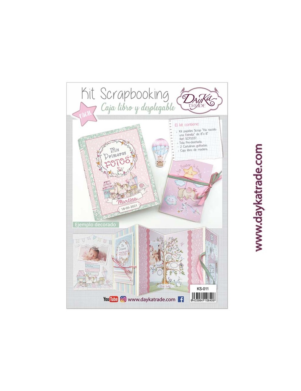 kit scrapbooking - caja libro bebé niña