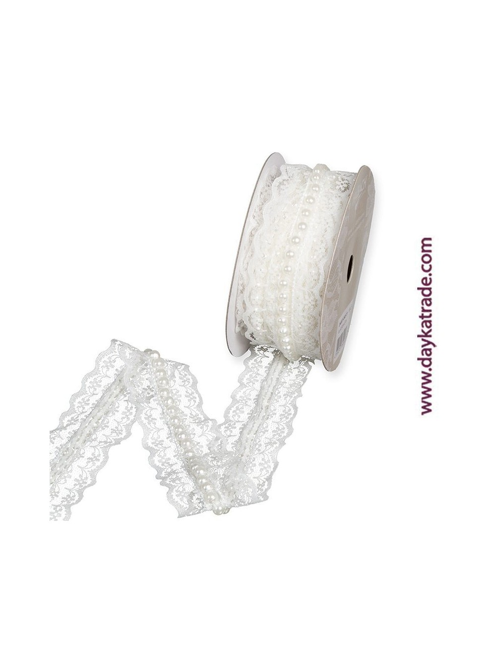 Lazo encaje con perlas - blanco