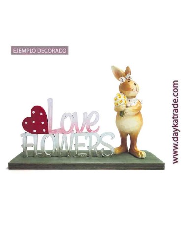 Letrero love flowers con conejo